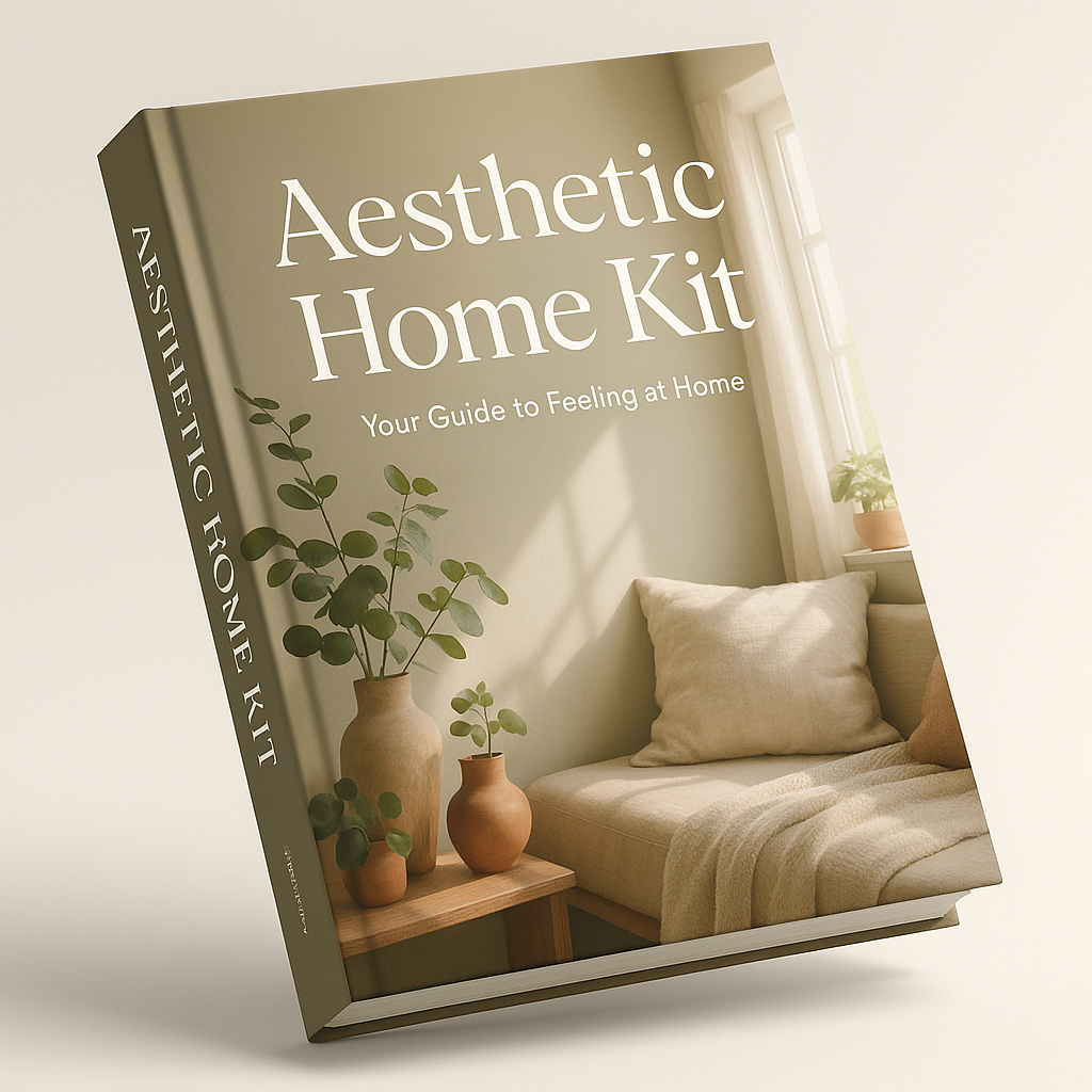 3d feel cover photo of a book that has title aesthetic home kit- your guide to feeling at home